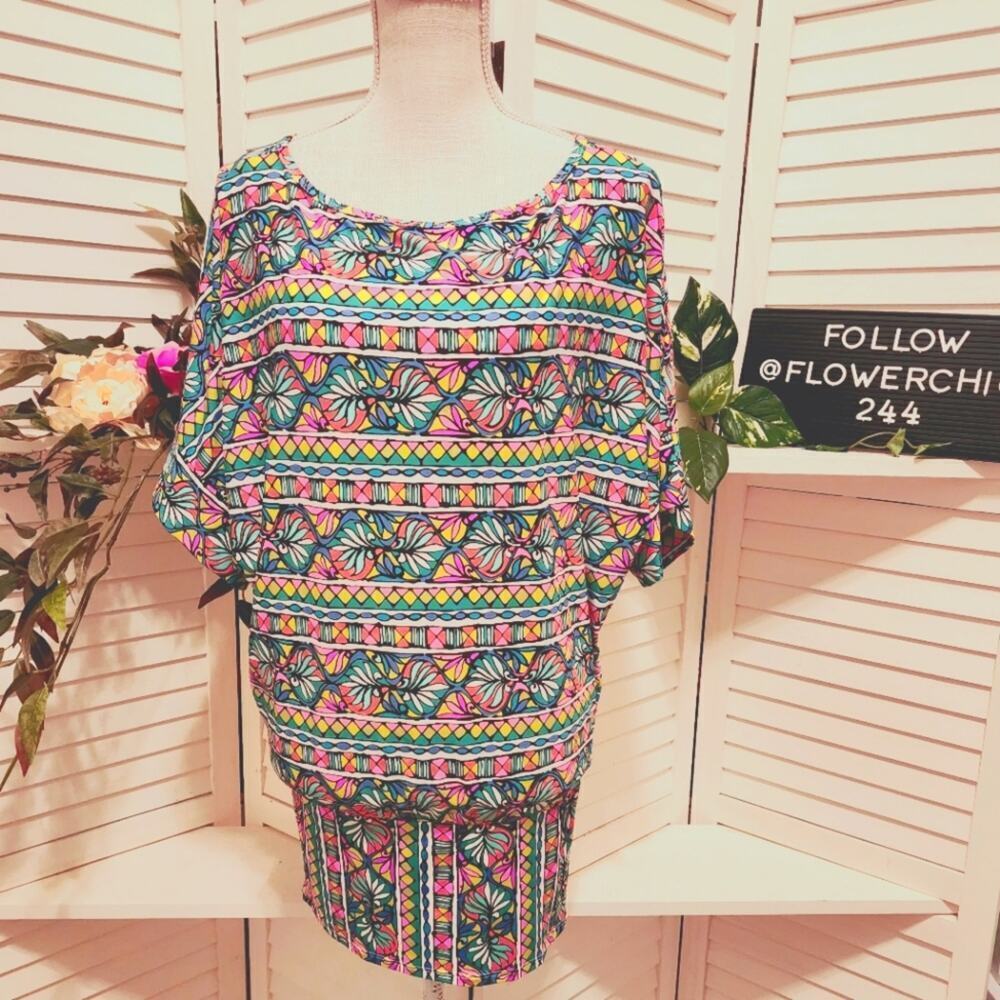 TRINA TURK BORA BORA FLORAL MOSAIC TUNIC SIZE SMALL